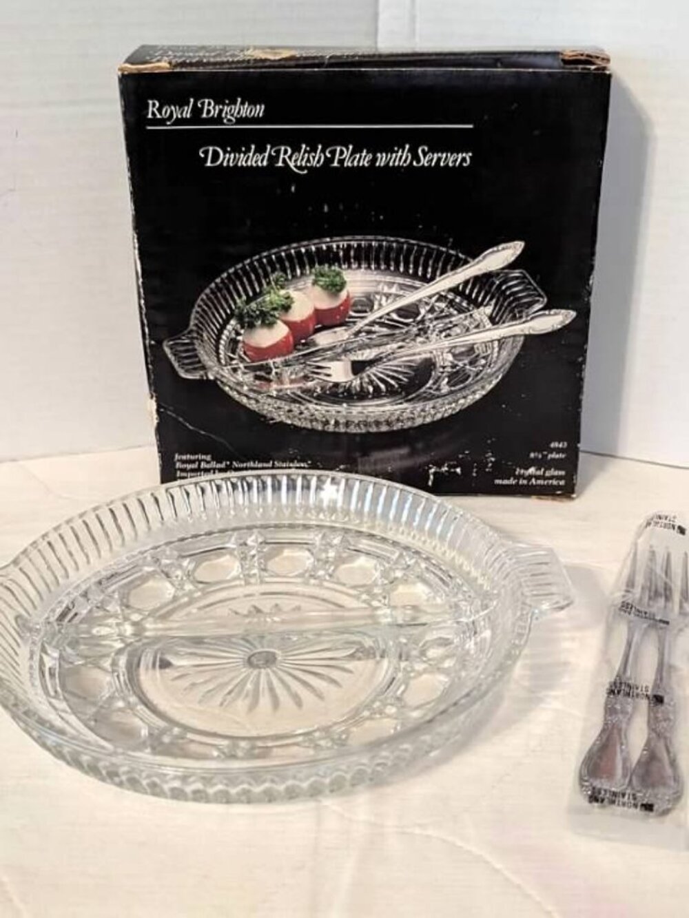 Vintage Royal Brighton Divided Relish 8.5" Plate w/Servers in Original Box
